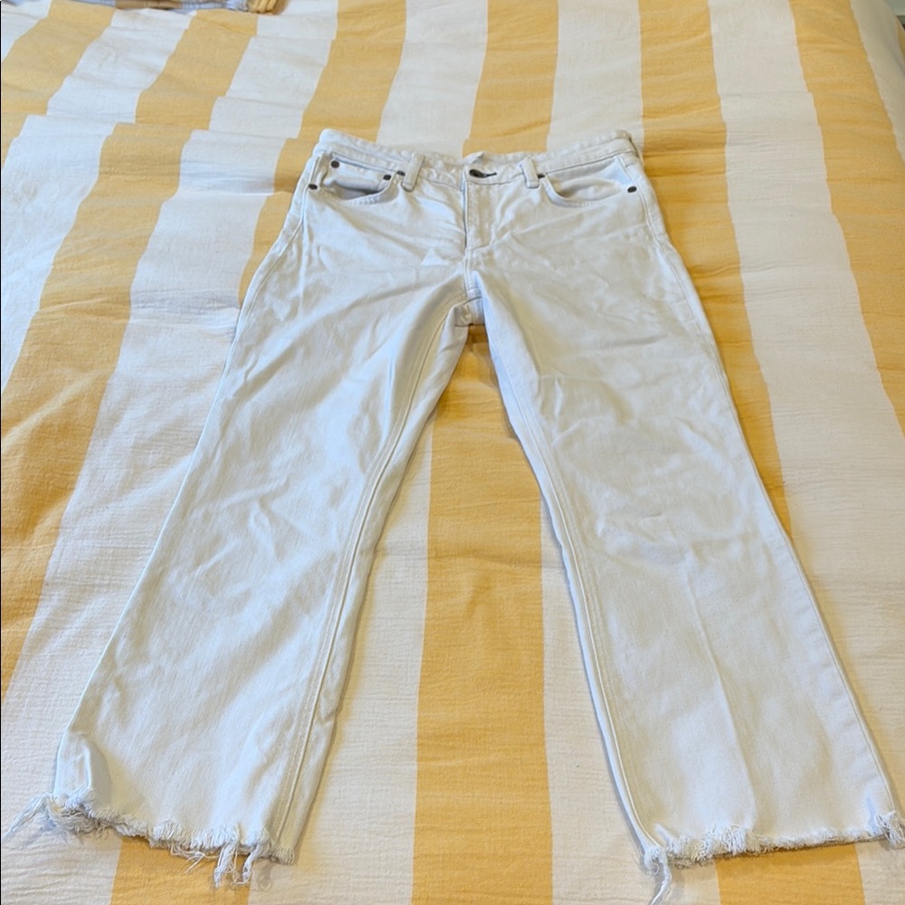 Rag & Bone White Cropped Jeans with Frayed Hem